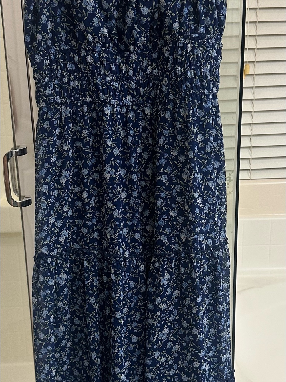 Trixxi Navy Maxi Dress with Light Blue Floral Print